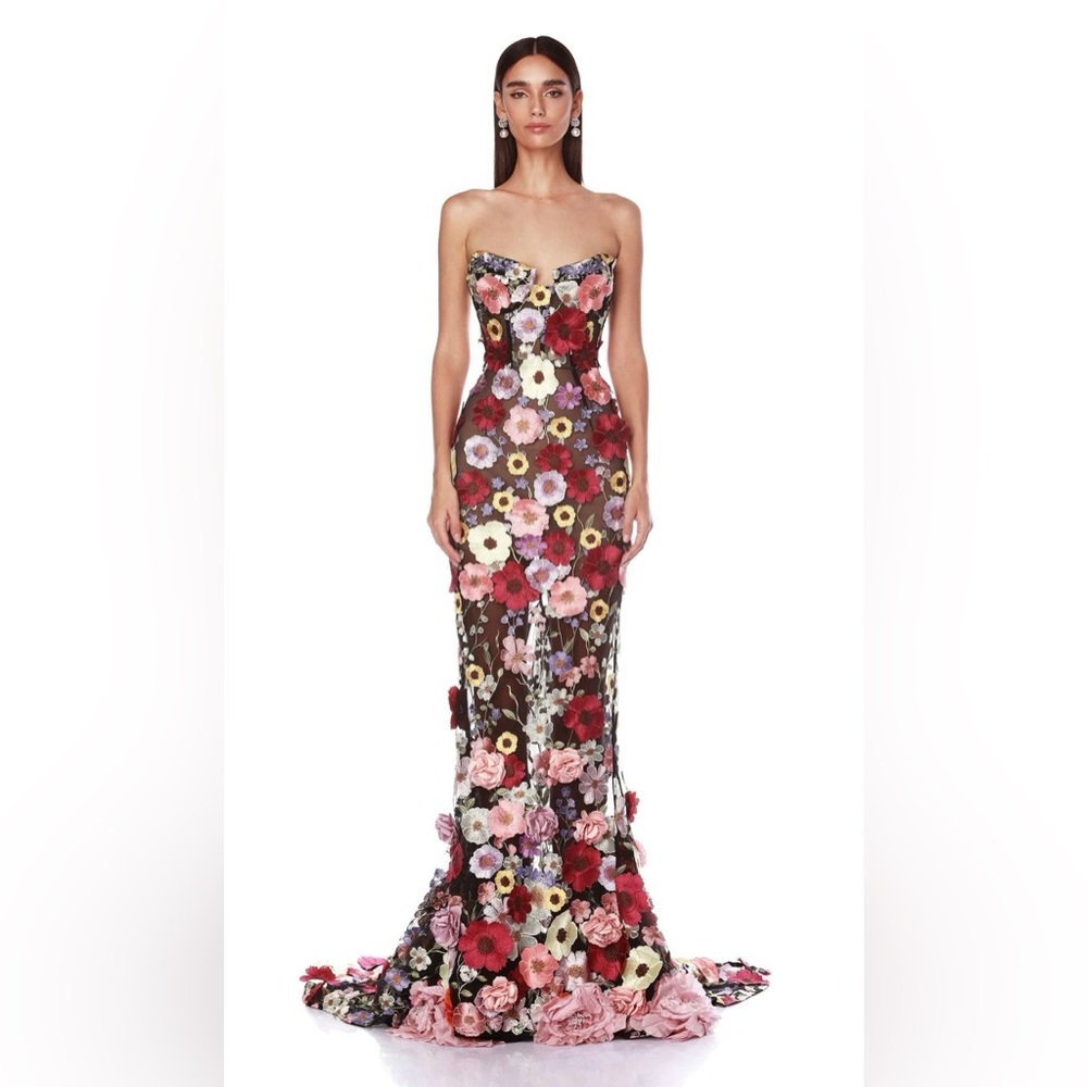 Bronx and Banco Floral Embroidered Maxi Dress in Multicolor